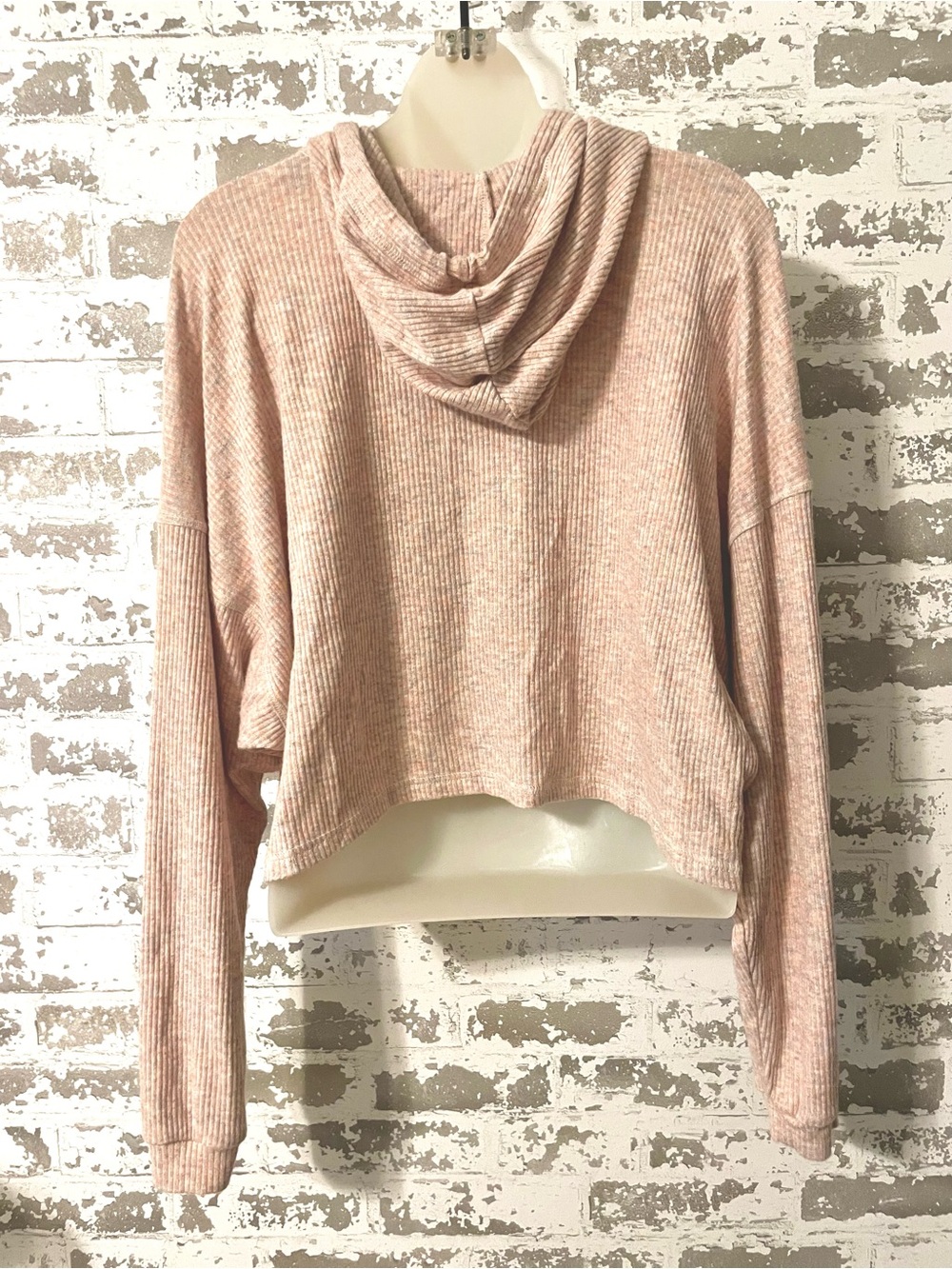 Lea & Viola Cropped Hoodie Ribbed Knit Pink Heart Soft Oversized M - Picture 5 of 8